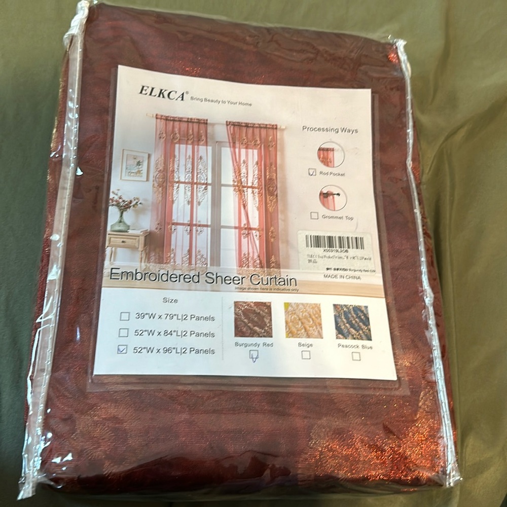 Embroidered sheer curtains burgundy